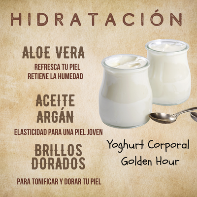 YOGHURT CORPORAL GOLDEN HOUR, (Shiny) Brillos e Hidratación prolongada con aloe vera y argán.
