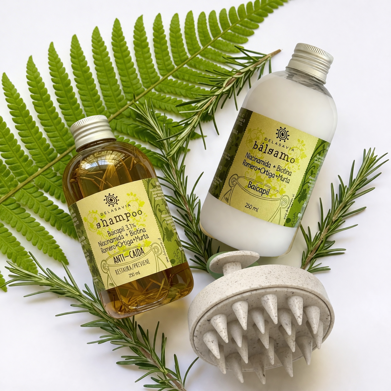 NUEVO TRATAMIENTO ANTI-CAÍDA 1: shampoo Romero BAICAPIL + bálsamo Romero BAICAPIL+ peine activador