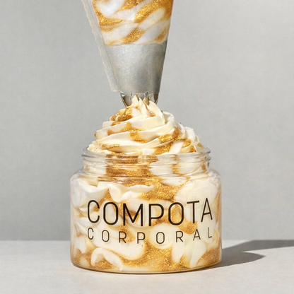 Compota corporal coco vainilla, REAFIRMANTE con Cafeína y rosa mosqueta.
