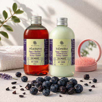 PACK CRECIMIENTO, ANTIQUIEBRE Y VITAMINA C: shampoo+ bálsamo maqui + peine antiquiebre de REGALO