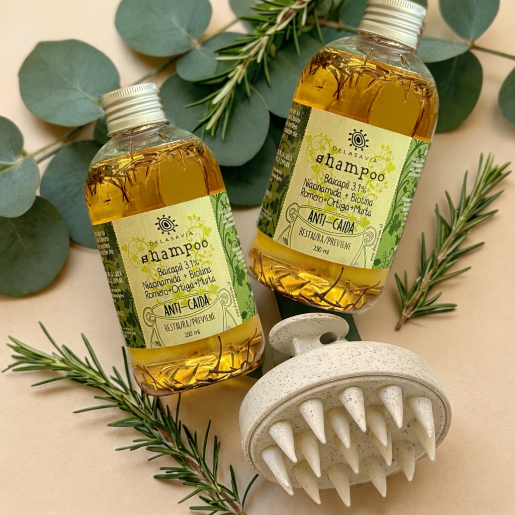NUEVO TRATAMIENTO ANTI-CAÍDA 2: 2 shampoo Romero Baicapil + Peine activador