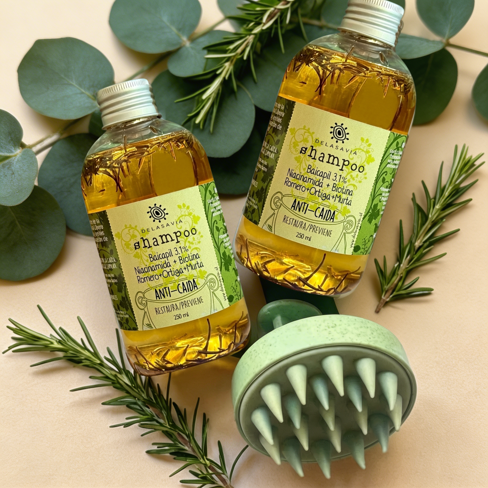 NUEVO TRATAMIENTO ANTI-CAÍDA 2: 2 shampoo Romero Baicapil + Peine activador