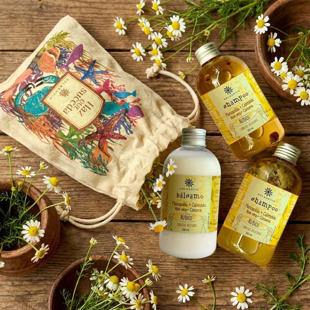 NUEVO PACK ACLARANTE: 2 shampoo manzanilla + 1 bálsamo manzanilla + bolsa GRATIS