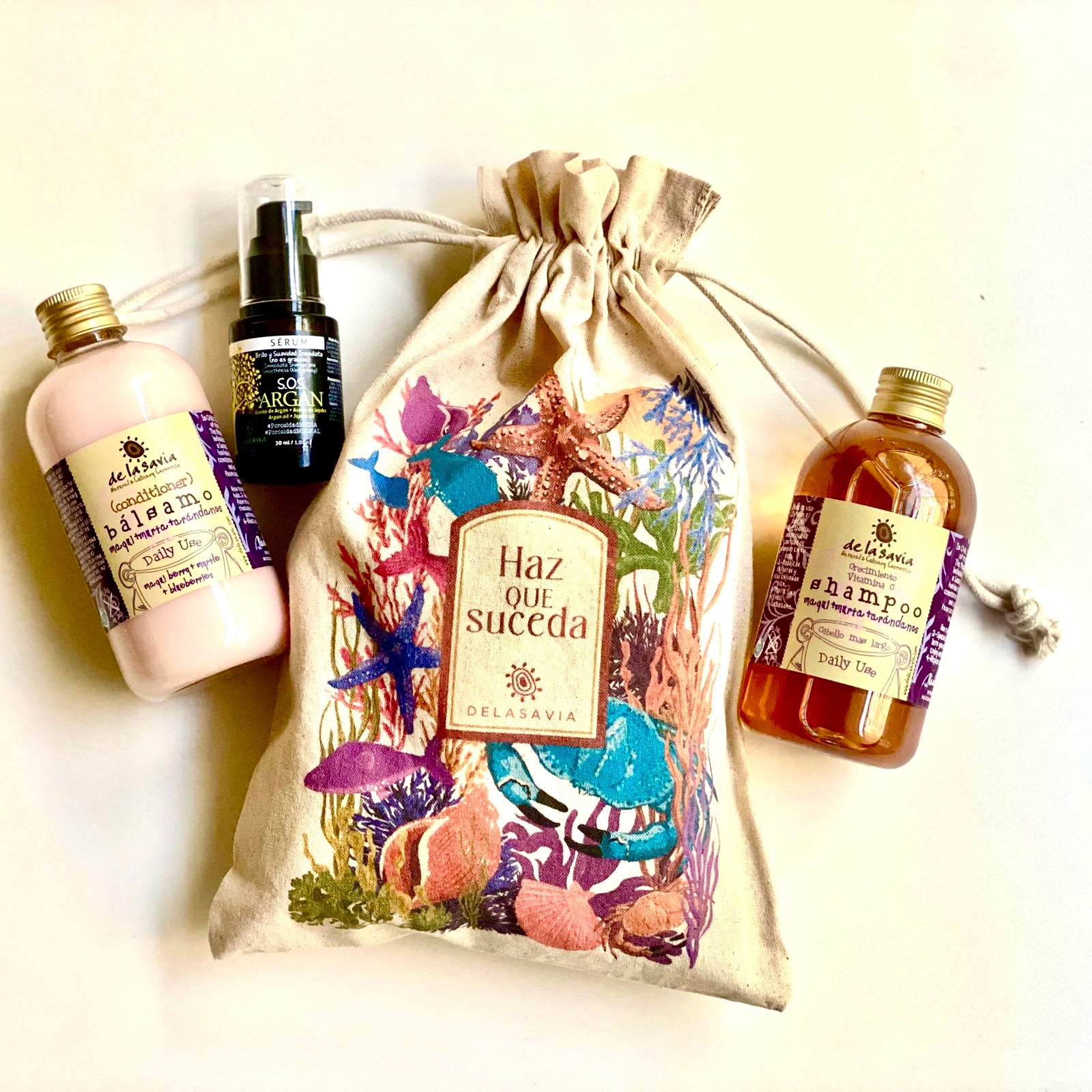 PACK CRECIMIENTO  & VITAMINA C: Shampo maqui + bálsamo maqui + serum argan + bolsa GRATIS