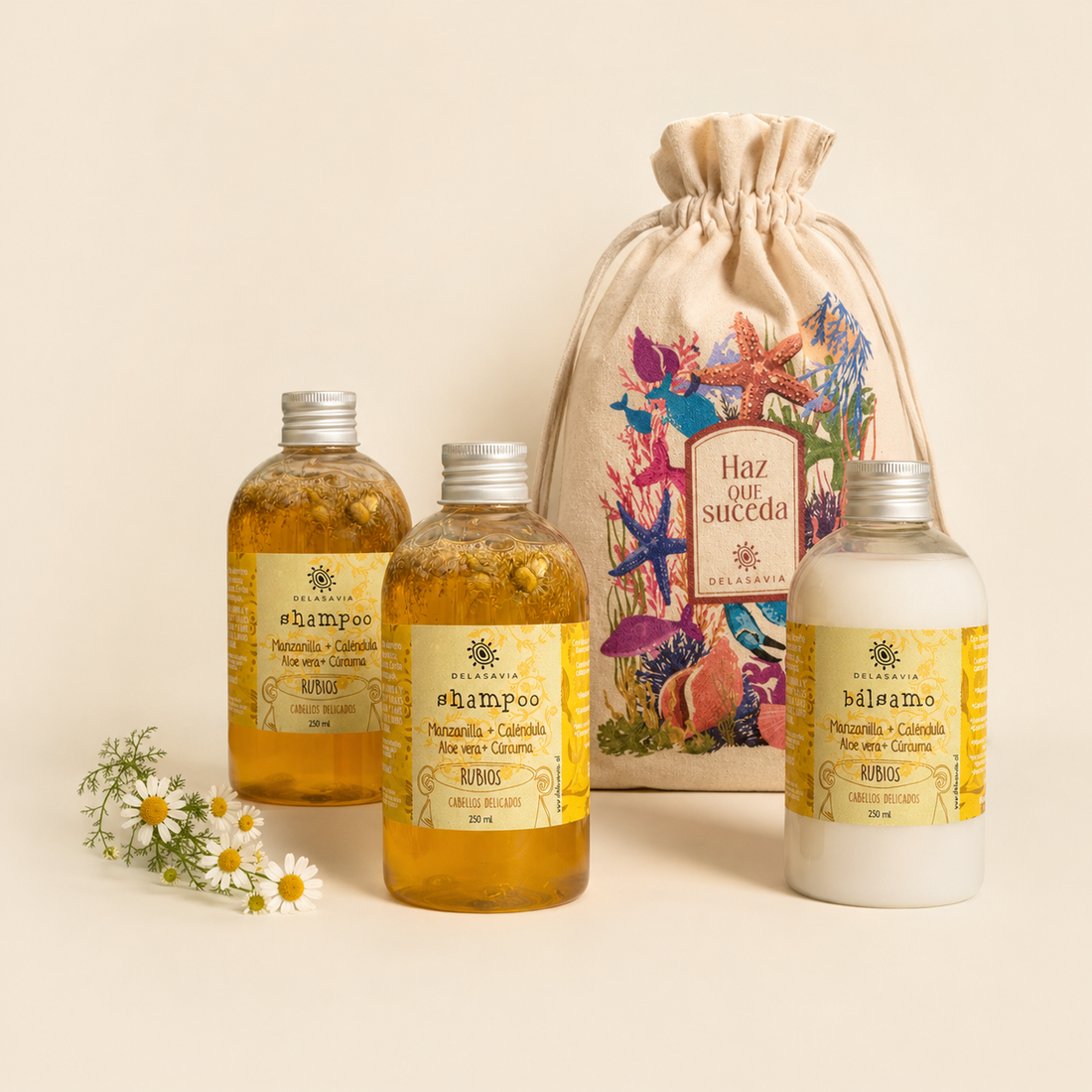 PACK ACLARANTE: 2 shampoo + 1 bálsamo manzanilla + bolsa GRATIS