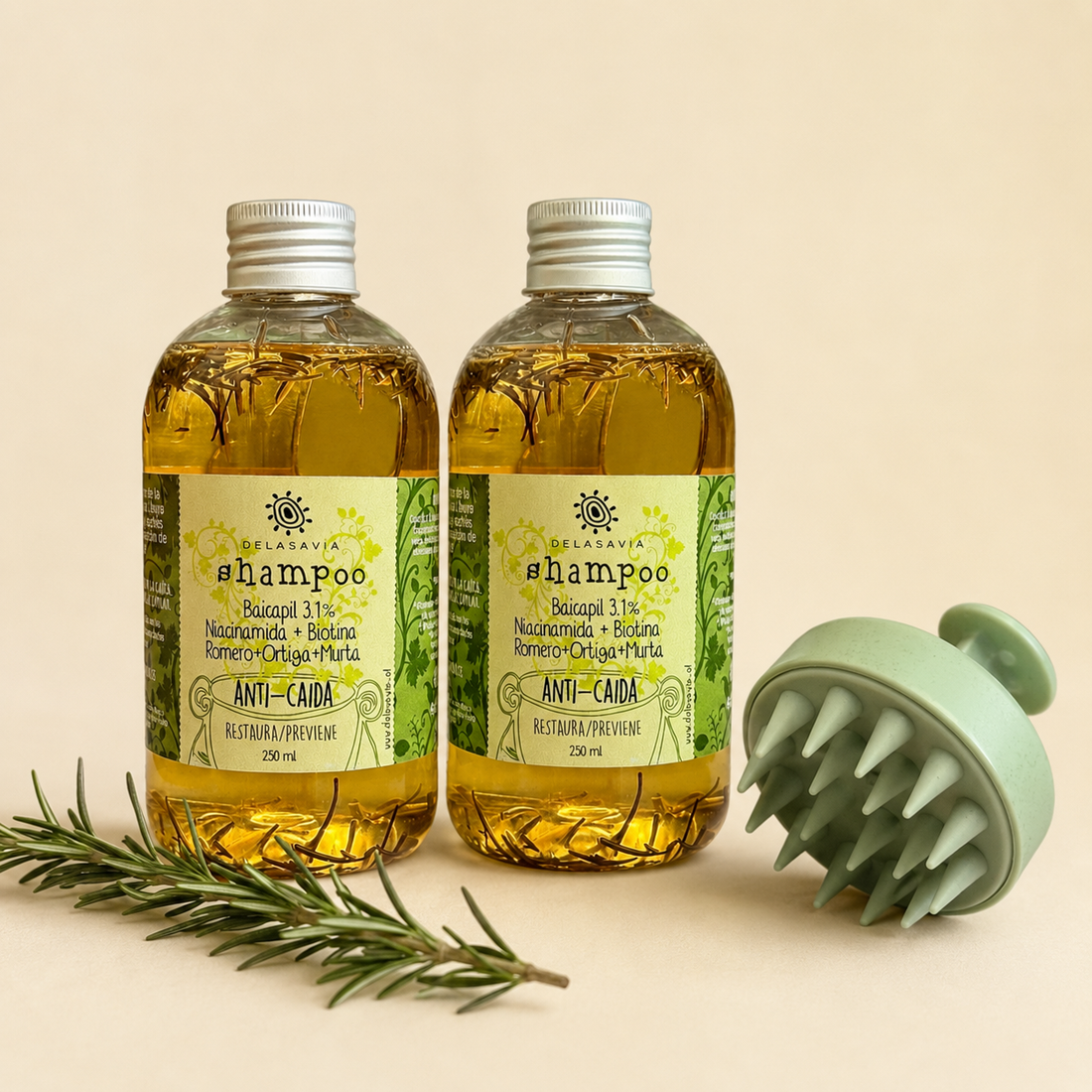 TRATAMIENTO ANTI-CAÍDA 2: 2 shampoo Romero Baicapil + Peine activador