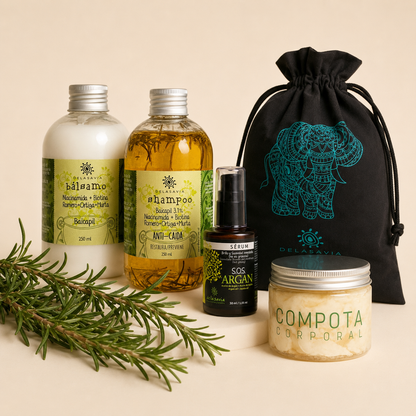 Pack Anti Caída + Nutrición Total (Shampo y bálsamo Baicapil + Serum Argán + Compota Pomelo y Flores Blancas)