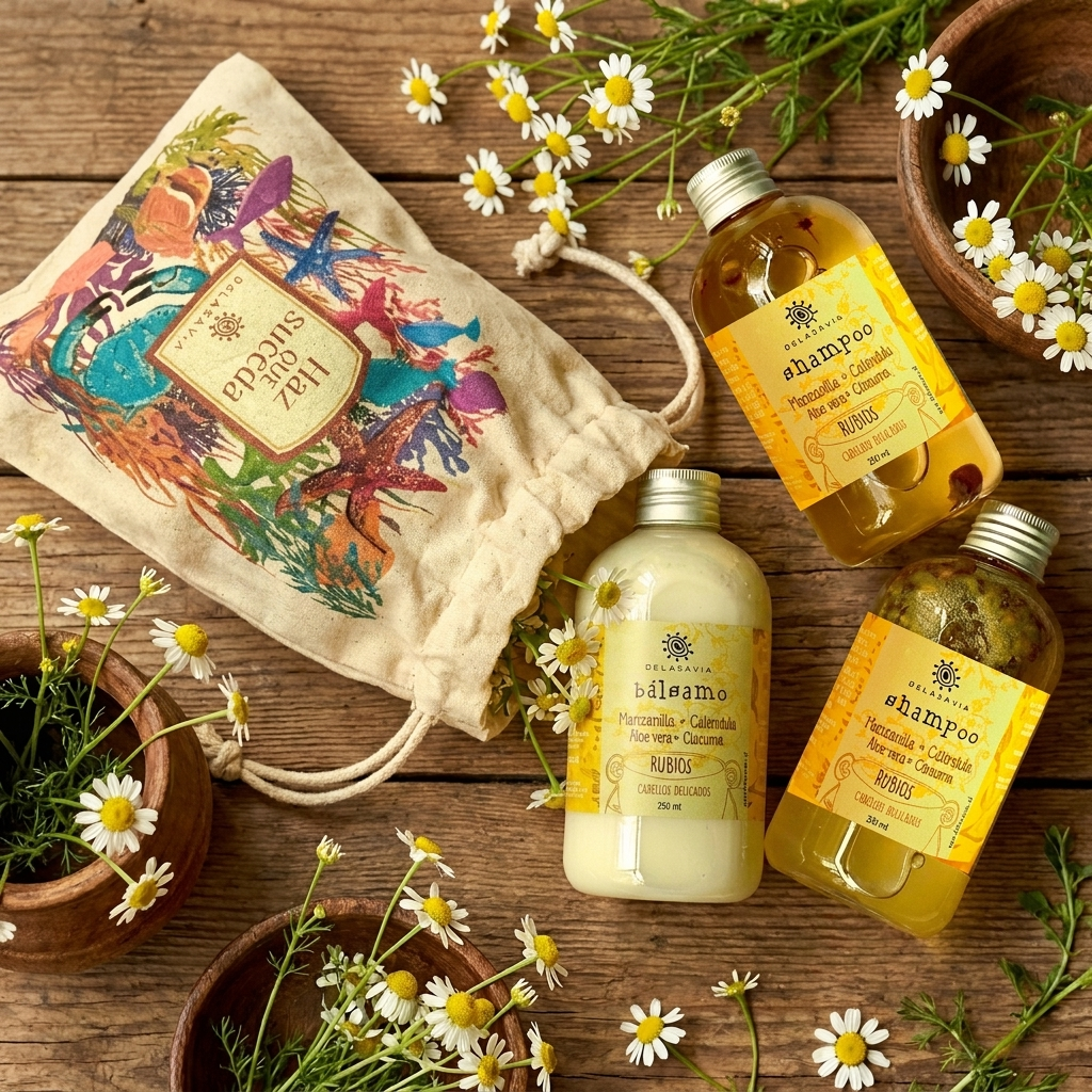 PACK ACLARANTE: 2 shampoo + 1 bálsamo manzanilla + bolsa GRATIS