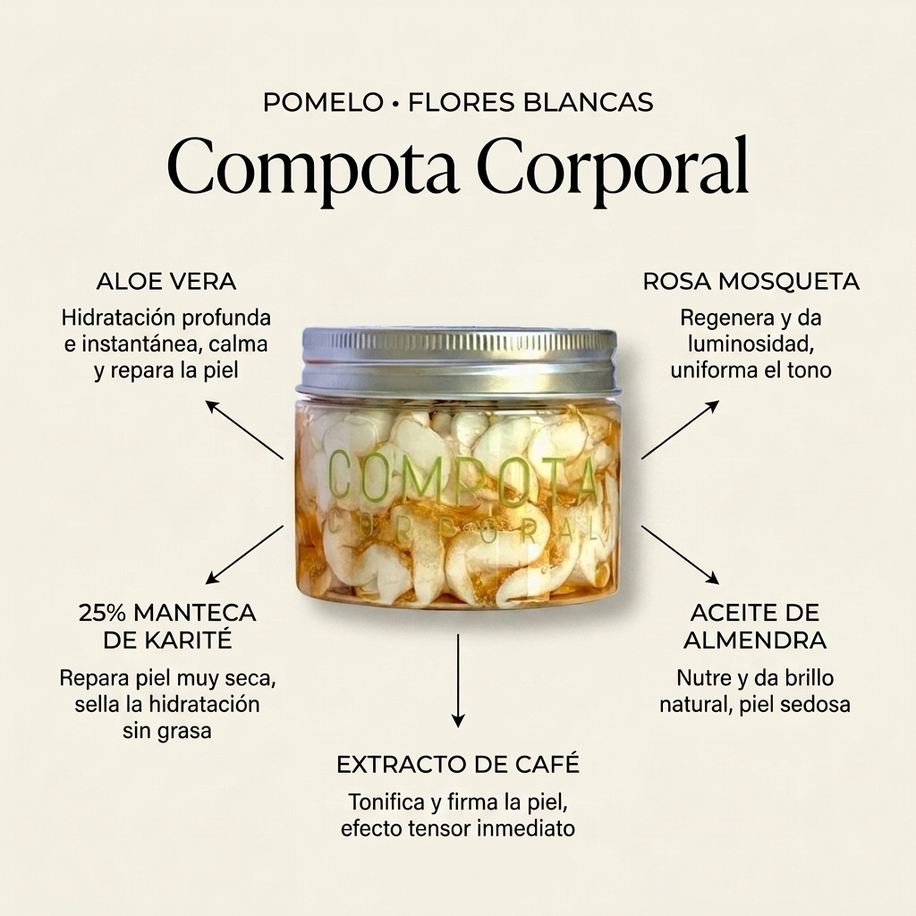 Compota corporal Pomelo&amp;Flores Blancas:ALTA NUTRICIÓN+FRESCURA+LUMINOSIDAD