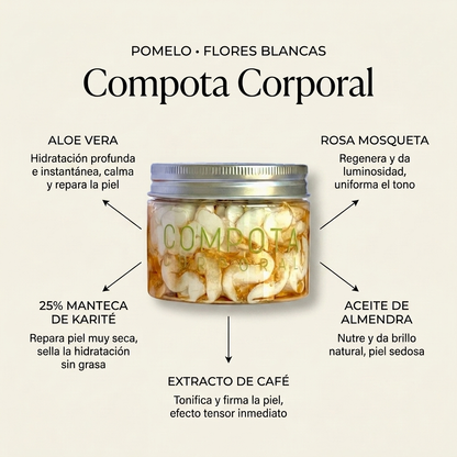 Compota corporal Pomelo&amp;Flores Blancas:ALTA NUTRICIÓN+FRESCURA+LUMINOSIDAD