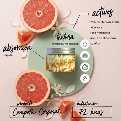 Compota corporal Pomelo&amp;Flores Blancas:ALTA NUTRICIÓN+FRESCURA+LUMINOSIDAD